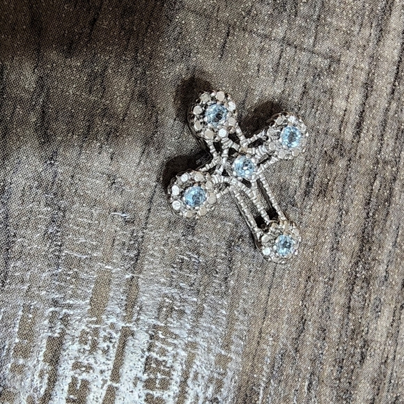 Blue Topaz Cross, Sterling Silver Sky Blue Topaz Dainty Religious Cross - Picture 9 of 9